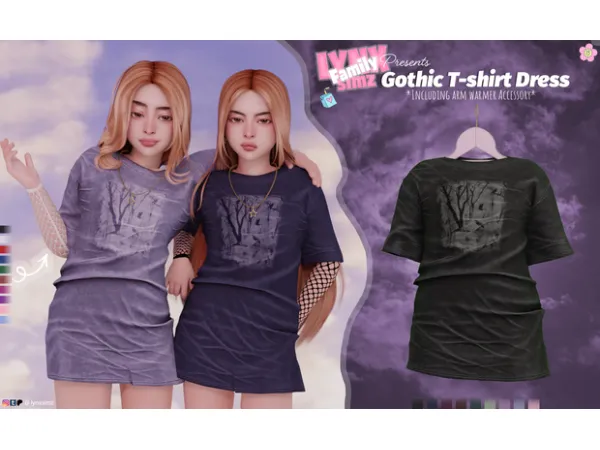 Alpha Gothic T shirt Dress Child by Lynxsimzfamily - The Sims 4 Custom Content