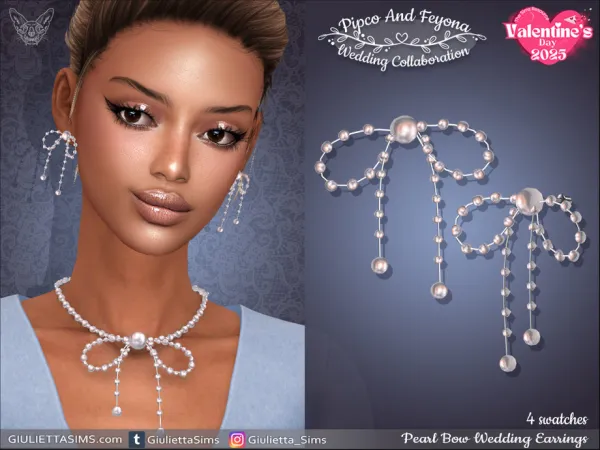 Alpha Pearl Bow Wedding Earrings by feyona - The Sims 4 Custom Content