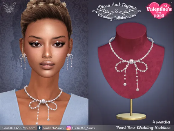 Alpha Pearl Bow Wedding Necklace - The Sims 4 Custom Content