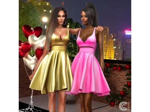 Alpha V Neckline Mini Tulle Dress (Valentine's day gift) - The Sims 4 Custom Content