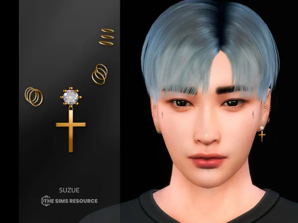 Alpha Cross V2 Earrings by Suzue - The Sims 4 Custom Content
