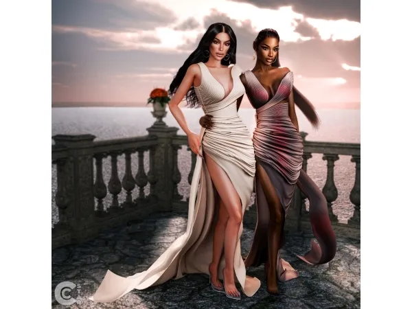 Alpha Thigh High Slit Floor Length Gown - The Sims 4 Custom Content