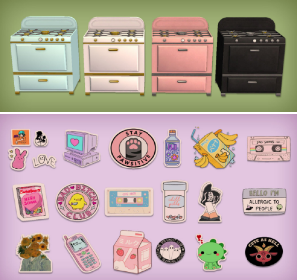 Delight Stove and HYDRA HC20 Wall Stickers by simsfinds - The Sims 2 Custom Content