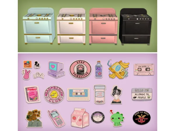 Delight Stove and HYDRA HC20 Wall Stickers - The Sims 2 Custom Content