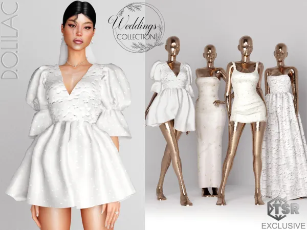 Alpha Weddings Collection Puff Sleeve Mini Wedding Dress DO0254 by DOLilac - The Sims 4 Custom Content