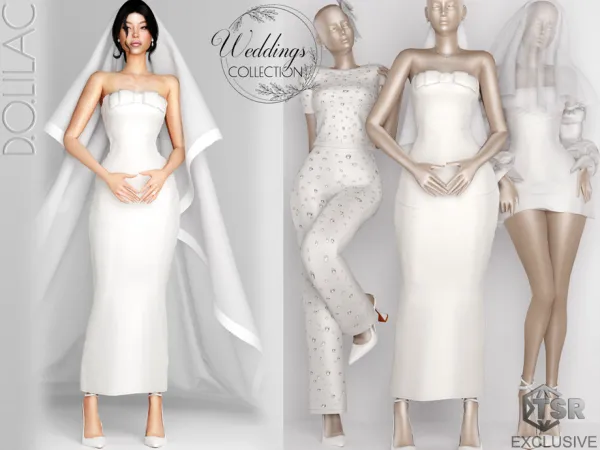 Mix Weddings Collection Ribbon Strapless Wedding Dress DO0245 by DOLilac - The Sims 4 Custom Content
