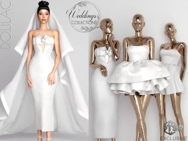 Alpha Weddings Collection Ribbon Strapless Bride Dress DO0253 by DOLilac - The Sims 4 Custom Content