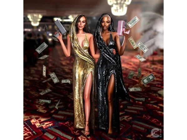 Alpha Hooded Gold Gown cool_content_star - The Sims 4 Custom Content
