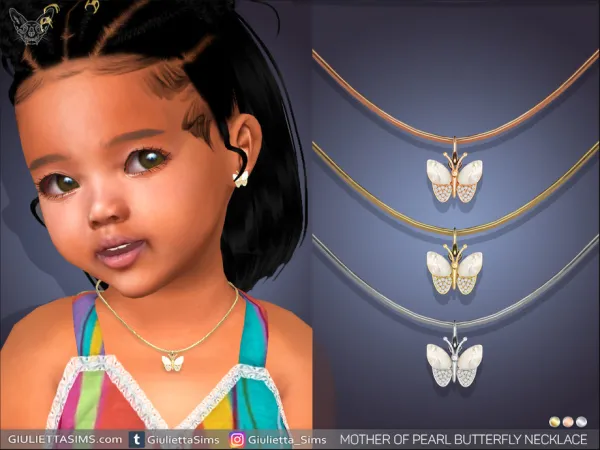 Alpha Mother Of Pearl Butterfly Pendant Necklace For Toddlers - The Sims 4 Custom Content