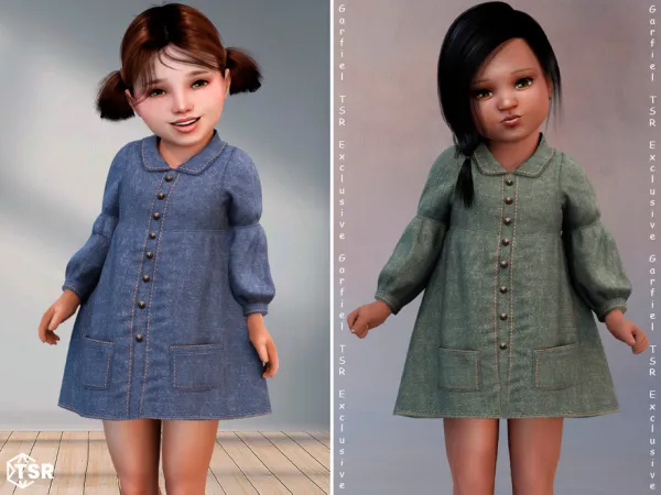 Alpha Maelys Denim style buttoned dress with pockets by Garfiel - The Sims 4 Custom Content