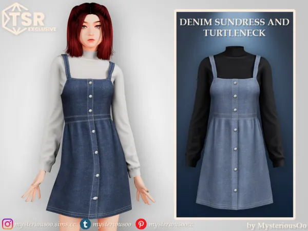 Alpha Denim sundress and turtleneck by MysteriousOo - The Sims 4 Custom Content