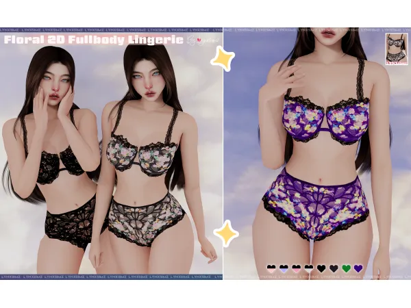 Alpha Floral Surprise 2D full body lingerie by lynxsimz - The Sims 4 Custom Content