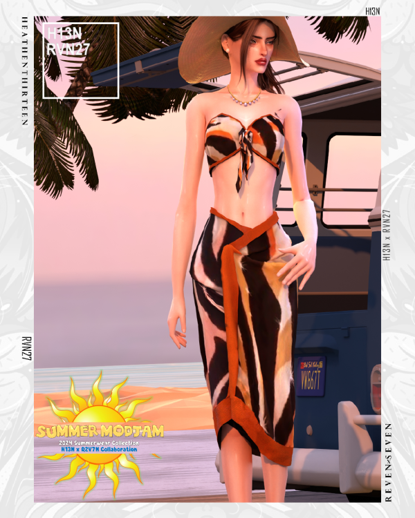 Alpha Women's Tropical Bralette Top and Sarong Wrap Skirt Outfit by simsfinds - The Sims 4 Custom Content