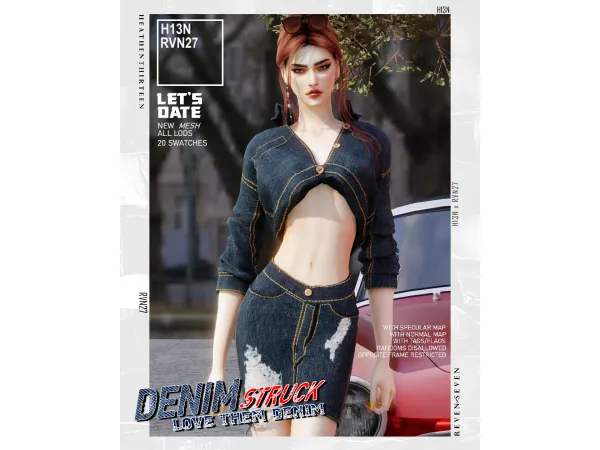 Alpha Rolled Up Long sleeves Crop Design Pulled Back Denim Jacket by rvn2seven - The Sims 4 Custom Content