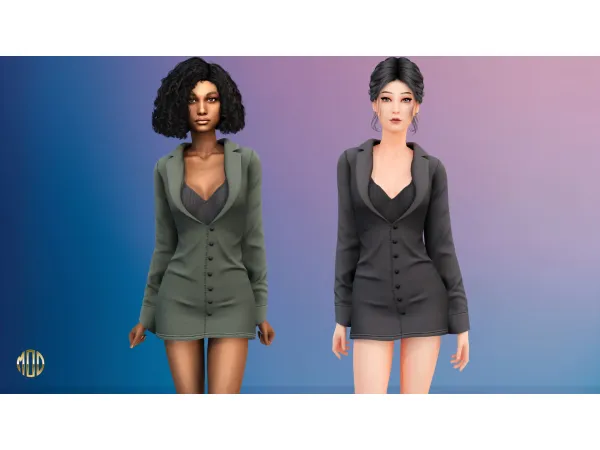 Alpha Blazer dress with a deep neckline by Garfiel - The Sims 4 Custom Content
