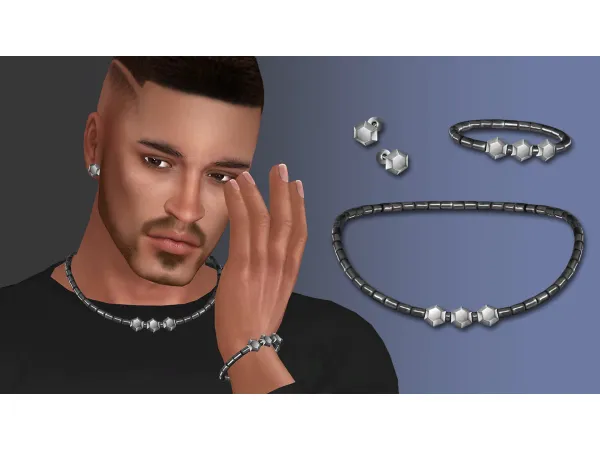 Alpha Mens hexagon jewelry set by NataliS - The Sims 4 Custom Content