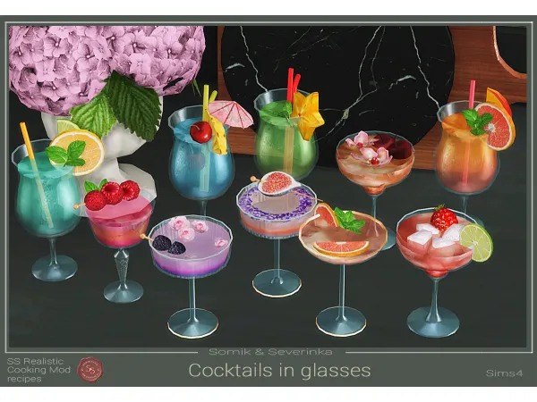 Mix Bar Cocktails in glasses by Somik_Severinka - The Sims 4 Custom Content