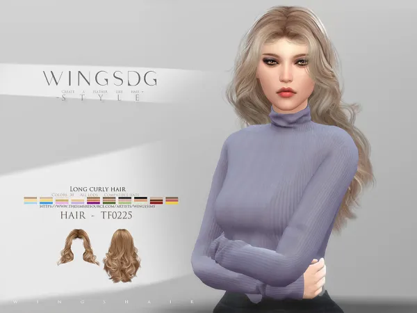 Alpha WINGS TF0225 Long curly hair by wingssims - The Sims 4 Custom Content