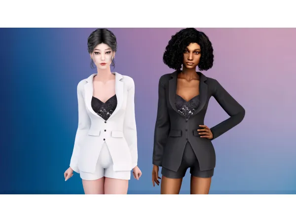 Alpha Blazer set with lace top by Garfiel - The Sims 4 Custom Content