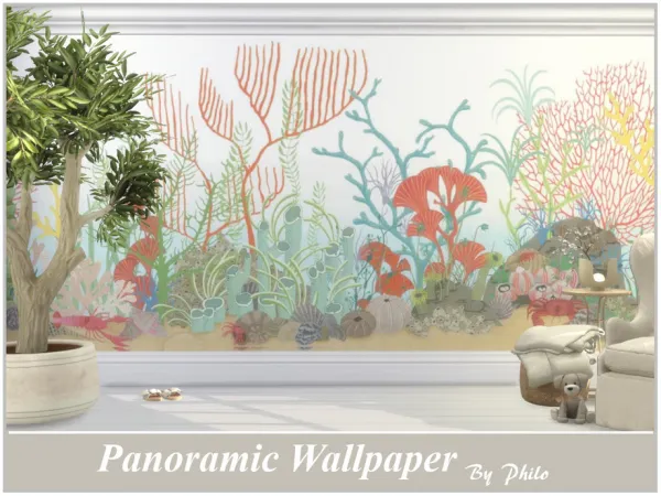 Mix Coral Forest Panoramic Wallpaper by philo - The Sims 4 Custom Content