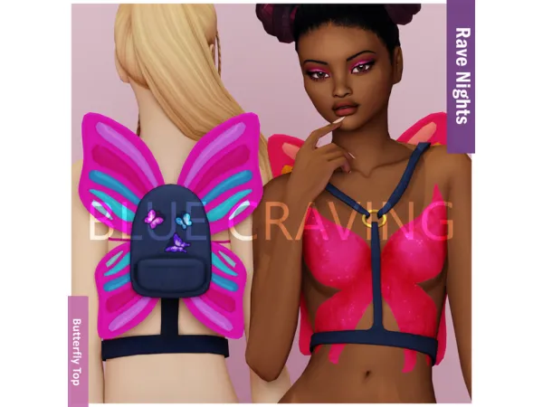 Maxis Match Blue Craving Butterfly Top - The Sims 4 Custom Content
