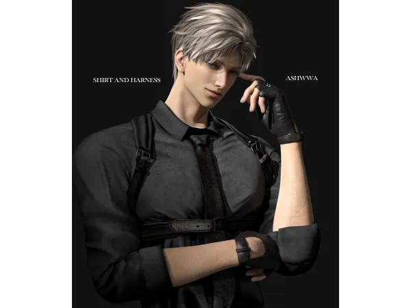 Alpha Man in Shirt harness by Ashwwa - The Sims 4 Custom Content