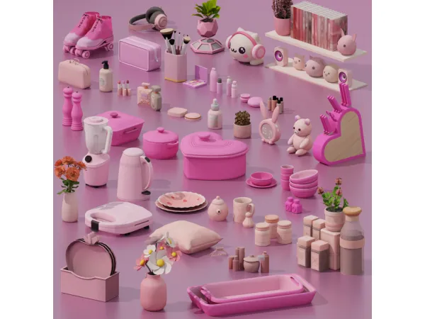 Mix Pink Power Clutter Set by SnootySims - The Sims 4 Custom Content