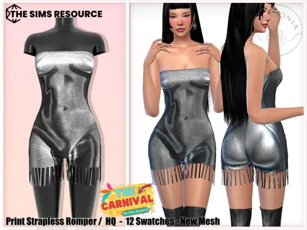 Alpha The Carnival Print Strapless Romper by Harmonia - The Sims 4 Custom Content