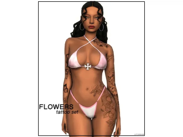 Mix flowers tattoo set by lotuswhim - The Sims 4 Custom Content