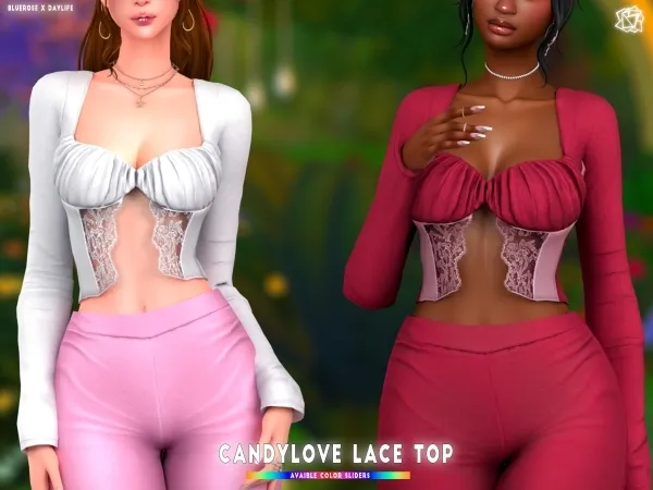 Mix CandyLove Lace top Bluerose x Daylife - The Sims 4 Custom Content