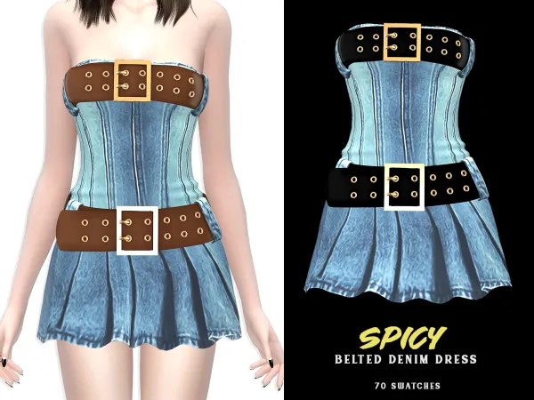 Alpha Spicy Belted Denim Dress - The Sims 4 Custom Content