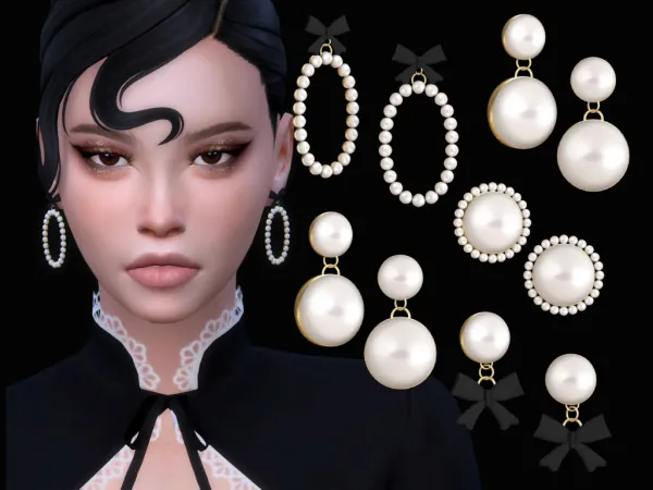 Alpha Pearl Earring Set by GlitterberryFly - The Sims 4 Custom Content