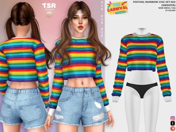 Alpha FESTIVAL RAINBOW CHIC SET 563 (SWEATER) BD1452 tr by busra - The Sims 4 Custom Content