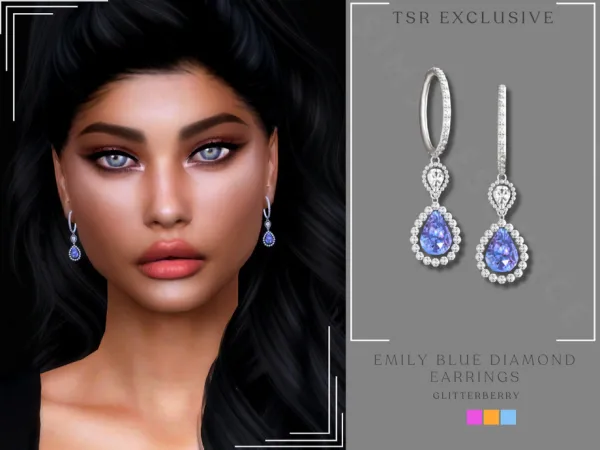 Alpha Emily Blue Diamond Earrings by thesimsresource - The Sims 4 custom content