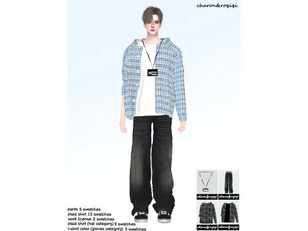 Mix Plaid shirt suit by charon_roqiqi - The Sims 4 Custom Content