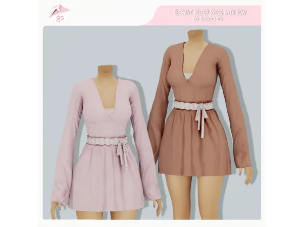 Maxis Match Elegant Belted Dress with Bow by Guemara - The Sims 4 Custom Content