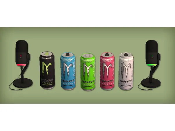 Monster Energy Drink in Simlish (Deco) and Yeti GX Gaming Microphone by jacky93sims - The Sims 2 Custom Content