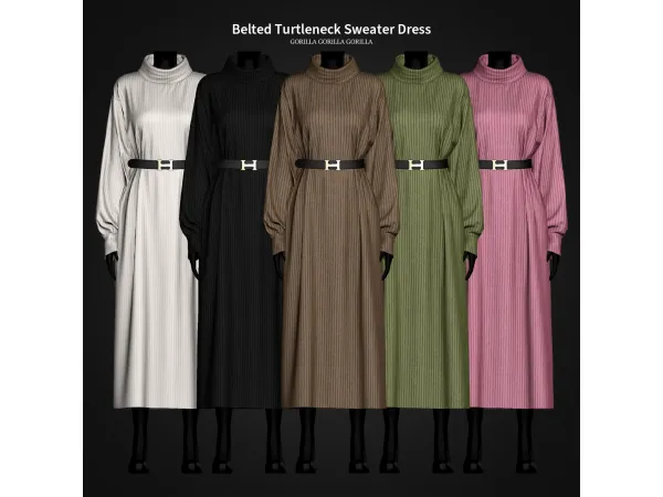 Alpha Belted Turtleneck Sweater Dress - The Sims 4 Custom Content