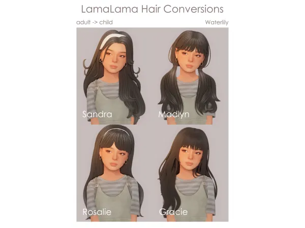 Maxis Match LamaLama Hair Conversions by waterlily0210 - The Sims 4 Custom Content