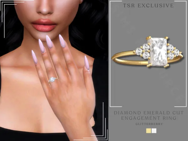 Alpha Diamond Emerald Cut Engagement Ring by Glitterberryfly - The Sims 4 Custom Content