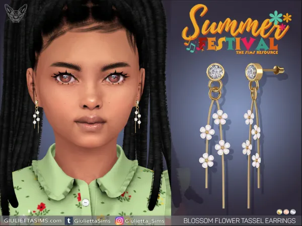 Alpha Blossom Flower Tassel Earrings For Kids - The Sims 4 Custom Content