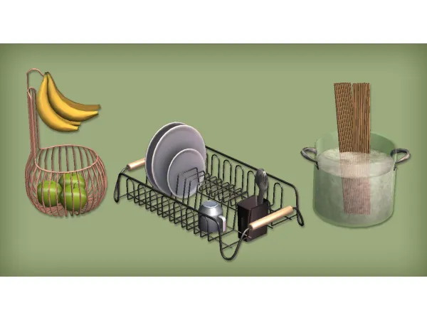 jacky93sims Eevie Kitchen Accessories Glass Pot Fruit Holder and Dish Rack for - The Sims 2 Custom Content