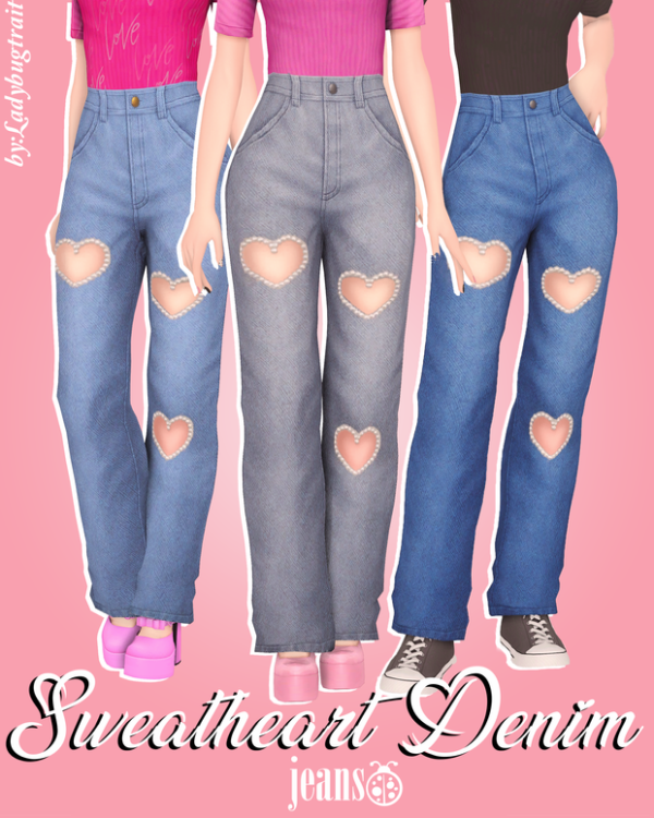 Maxis Match Sweatheart denim jeans by ladybugtrait - The Sims 4 Custom Content