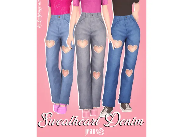 Maxis Match Sweatheart denim jeans by Ladybugtrait - The Sims 4 Custom Content