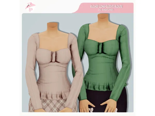 Maxis Match Ruched Long Sleeve Blouse by Guemara - The Sims 4 Custom Content