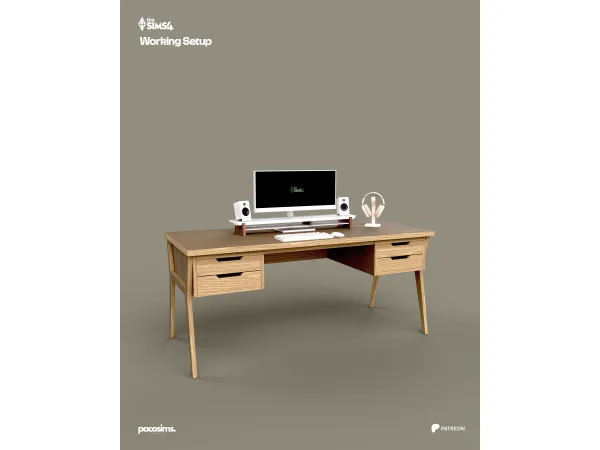 Mix Wood Work Desk by pacosims - The Sims 4 Custom Content