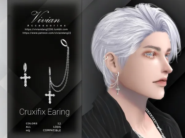 Alpha Cruxifix Earing by VivianDang - The Sims 4 Custom Content