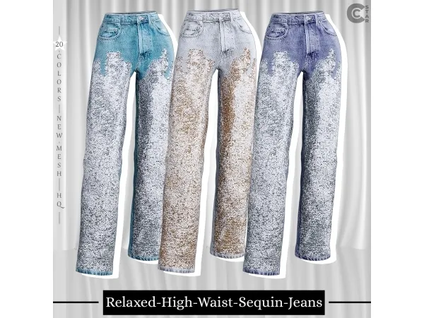 Alpha Sequin Embellishments Relaxed Jeans cool_content_star - The Sims 4 Custom Content