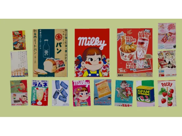 eleabots Japanese Ads Signs Anime Food Paintings - The Sims 2 Custom Content