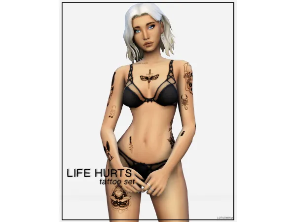 Mix Life Hurts Tattoo Set - The Sims 4 Custom Content